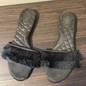 Birdies The Sparrow Fringe Slide Sandals Size 9.5 Black